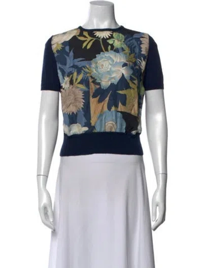 Pre-owned Ferragamo Virgin Wool Floral Print Sweater In Blue