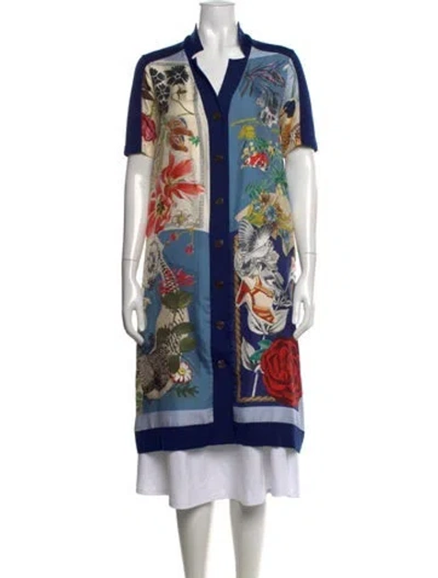 Pre-owned Ferragamo Virgin Wool Floral Print Sweater In Blue