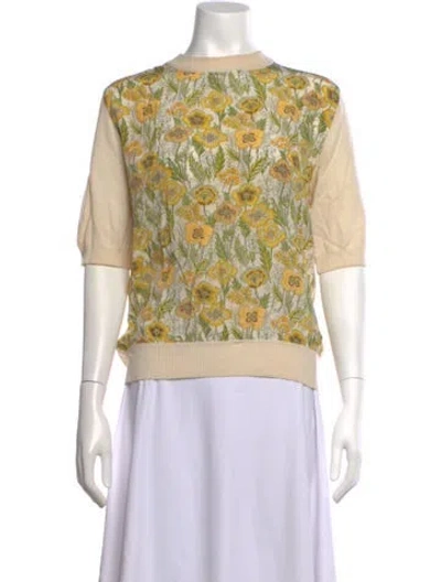 Pre-owned Ferragamo Virgin Wool Floral Print Top In Neutrals