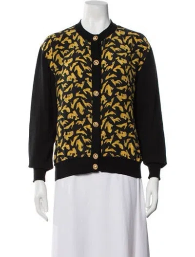 Pre-owned Ferragamo Virgin Wool Graphic Print Sweater In Black