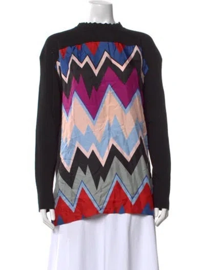 Pre-owned Ferragamo Virgin Wool Graphic Print Top In Black