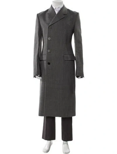 Pre-owned Ferragamo Virgin Wool Houndstooth Print Trench Coat In Gray