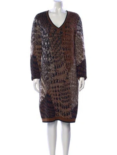 Pre-owned Ferragamo Virgin Wool Knee-length Dress In Brown