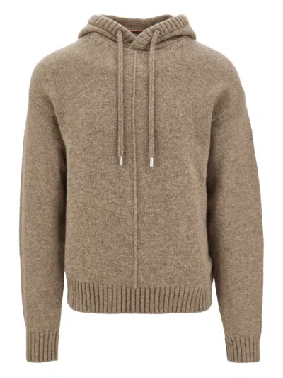 Ferragamo Virgin-wool Knitted Hoodie In Neutral