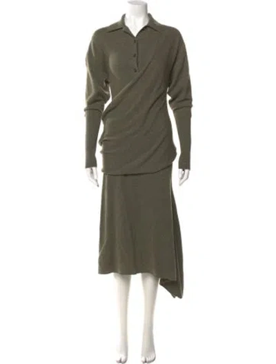 Pre-owned Ferragamo Virgin Wool Long Dress W/ Tags In Green