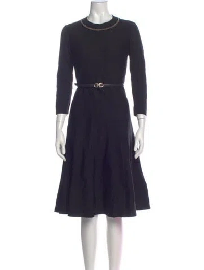 Pre-owned Ferragamo Virgin Wool Midi Length Dress In Blue