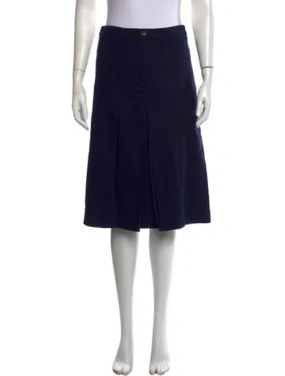 Pre-owned Ferragamo Virgin Wool Midi Length Skirt W/ Tags In Blue