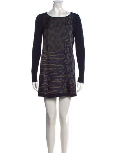 Pre-owned Ferragamo Virgin Wool Mini Dress In Blue