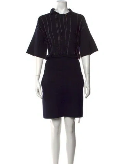 Pre-owned Ferragamo Virgin Wool Mini Dress W/ Tags In Blue