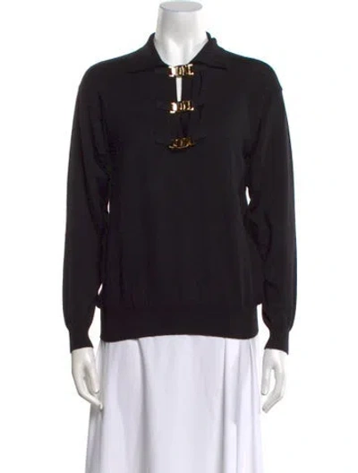 Pre-owned Ferragamo Virgin Wool Mock Neck Sweater In Black