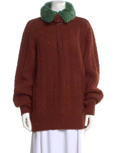 Pre-owned Ferragamo Virgin Wool Mock Neck Sweater In Brown