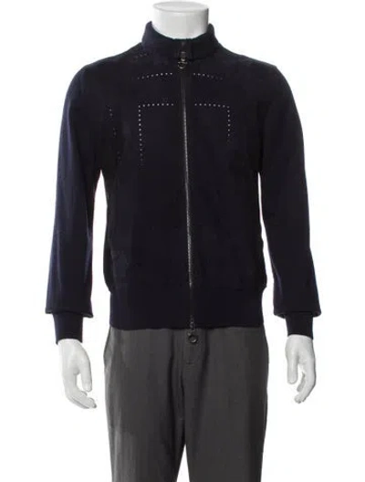 Pre-owned Ferragamo Virgin Wool Moto Jacket In Blue