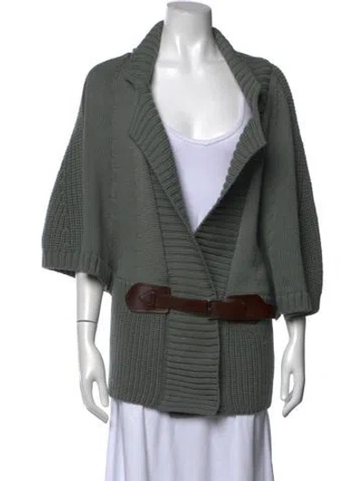 Pre-owned Ferragamo Virgin Wool Open Front Sweater In Grey