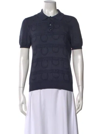 Pre-owned Ferragamo Virgin Wool Patterned Polo In Blue