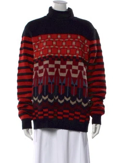 Pre-owned Ferragamo Virgin Wool Patterned Sweater In Red