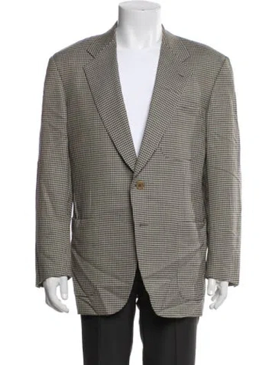 Pre-owned Ferragamo Virgin Wool Plaid Print Blazer In Brown