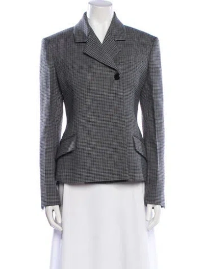 Pre-owned Ferragamo Virgin Wool Plaid Print Blazer In Gray