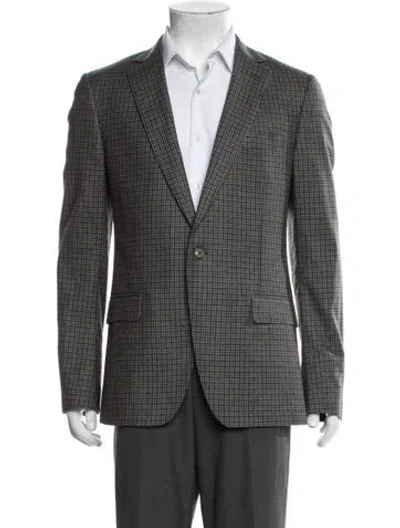 Pre-owned Ferragamo Virgin Wool Plaid Print Blazer In Gray