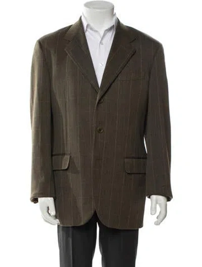 Pre-owned Ferragamo Virgin Wool Plaid Print Blazer In Green