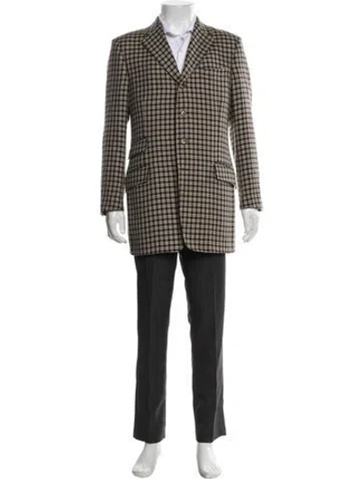 Pre-owned Ferragamo Virgin Wool Plaid Print Jacket In Brown