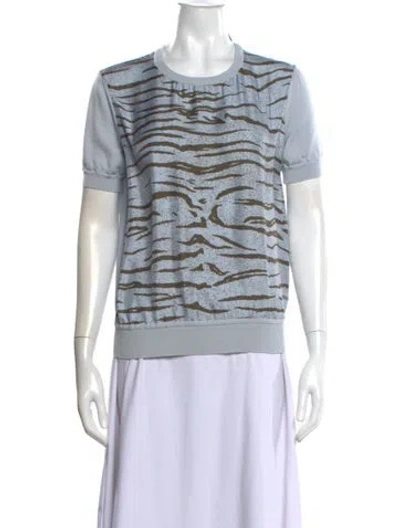 Pre-owned Ferragamo Virgin Wool Printed Sweater In Blue