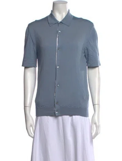 Pre-owned Ferragamo Virgin Wool Short Sleeve Polo In Blue