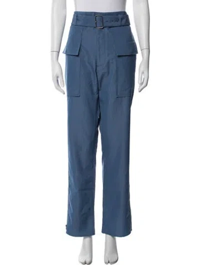 Pre-owned Ferragamo Virgin Wool Straight Leg Pants In Blue