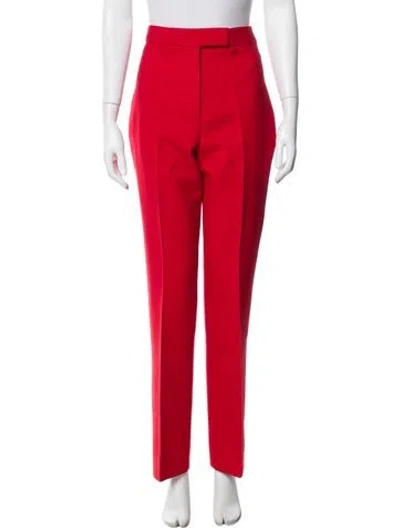 Pre-owned Ferragamo Virgin Wool Straight Leg Pants In Red