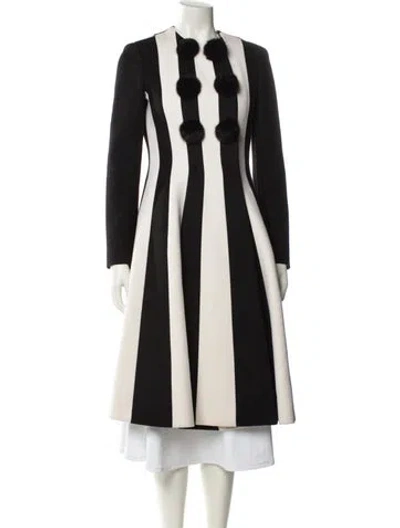 Pre-owned Ferragamo Virgin Wool Striped Faux Fur Coat In Black