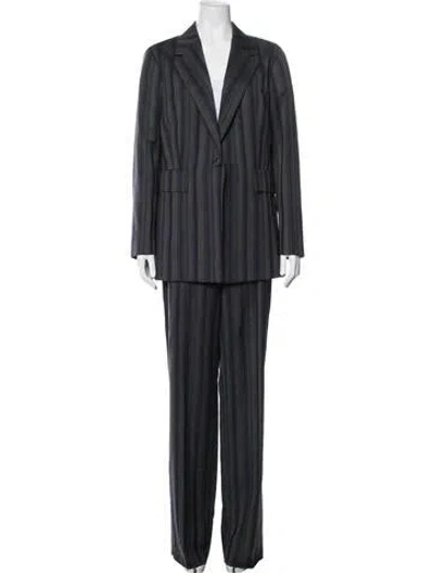 Pre-owned Ferragamo Virgin Wool Striped Pantsuit In Blue