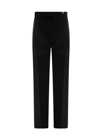 Ferragamo Virgin Wool Trouser With Satin Inserts In Black