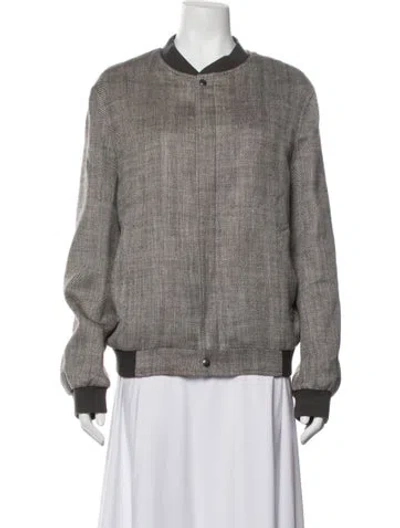 Pre-owned Ferragamo Virgin Wool Tweed Pattern Bomber Jacket In Grey