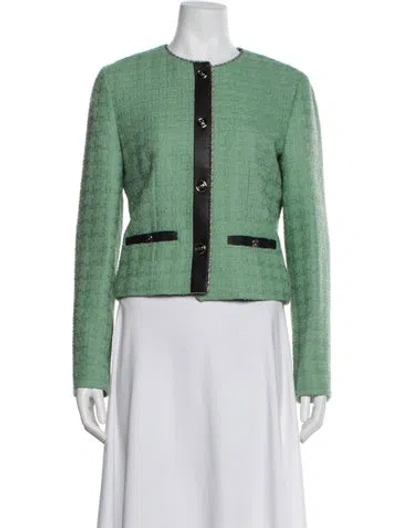 Pre-owned Ferragamo Virgin Wool Tweed Pattern Evening Jacket In Green