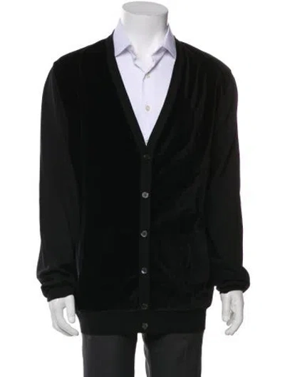 Pre-owned Ferragamo Virgin Wool V-neck Cardigan In Black