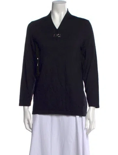 Pre-owned Ferragamo Virgin Wool V-neck Sweater In Black