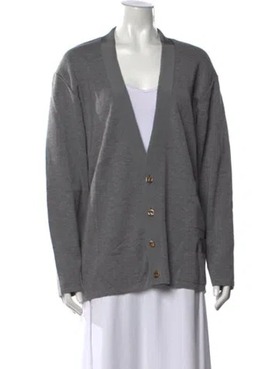 Pre-owned Ferragamo Virgin Wool V-neck Sweater In Gray