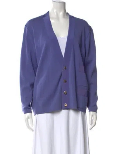 Pre-owned Ferragamo Virgin Wool V-neck Sweater In Purple