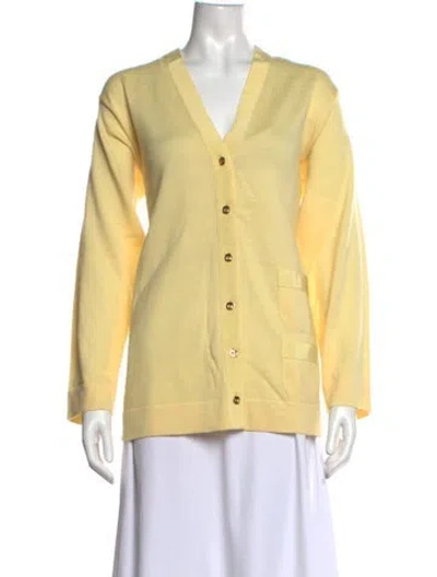 Pre-owned Ferragamo Virgin Wool V-neck Sweater W/ Tags In Yellow