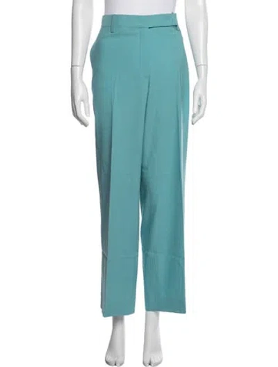 Pre-owned Ferragamo Virgin Wool Wide Leg Pants In Blue