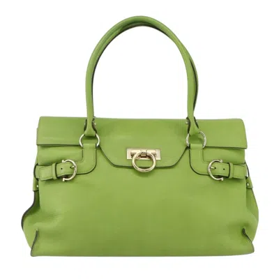 Pre-owned Ferragamo Virna Satchel Leather Leather Handbag () In Green