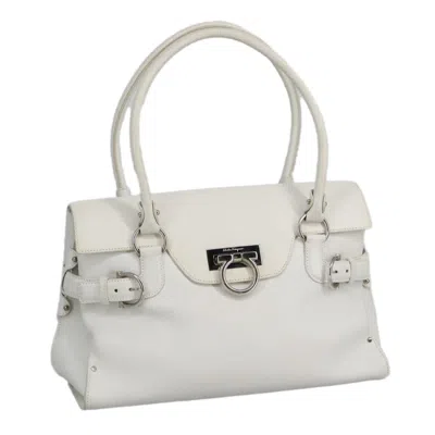 Pre-owned Ferragamo Virna Satchel Leather Leather Shoulder Bag Bag () In White