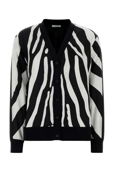 Ferragamo V-neck Long Sleeve Cardigan With Ribbed Cuffs In Black