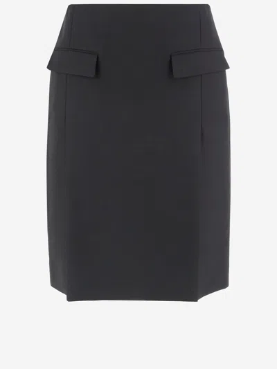 Ferragamo Viscose And Wool Skirt With Double Slit In Black