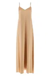 Ferragamo V-neck Flowing Floor-length Dress Straps In Sand
