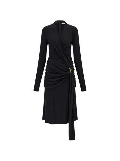 Ferragamo Viscose Dress With Gathered Waist In Black