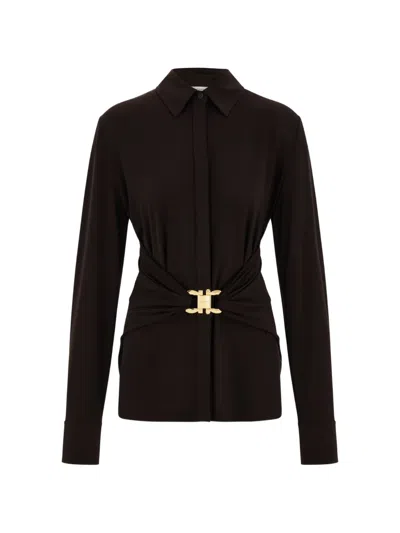 Ferragamo Viscose Shirt With Gathered Waist In Brown