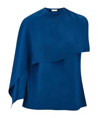Ferragamo Viscose Top With Cape Detail In Blue