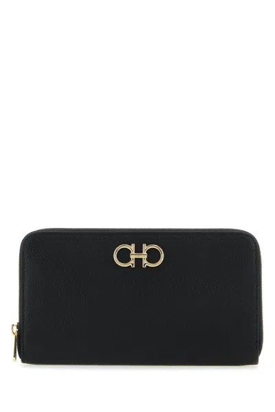 Ferragamo 'giove' Black Wallet With Gancini On The Front