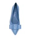 Ferragamo Viva Bow-embellished Leather Point-toe Flats In Blue