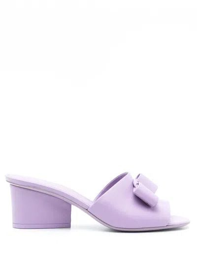 Ferragamo Viva Bow 55mm Leather Sandals In Purple
